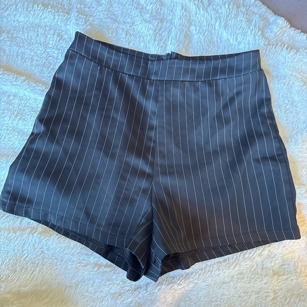 High Waist Pinstripe Charcoal Shorts